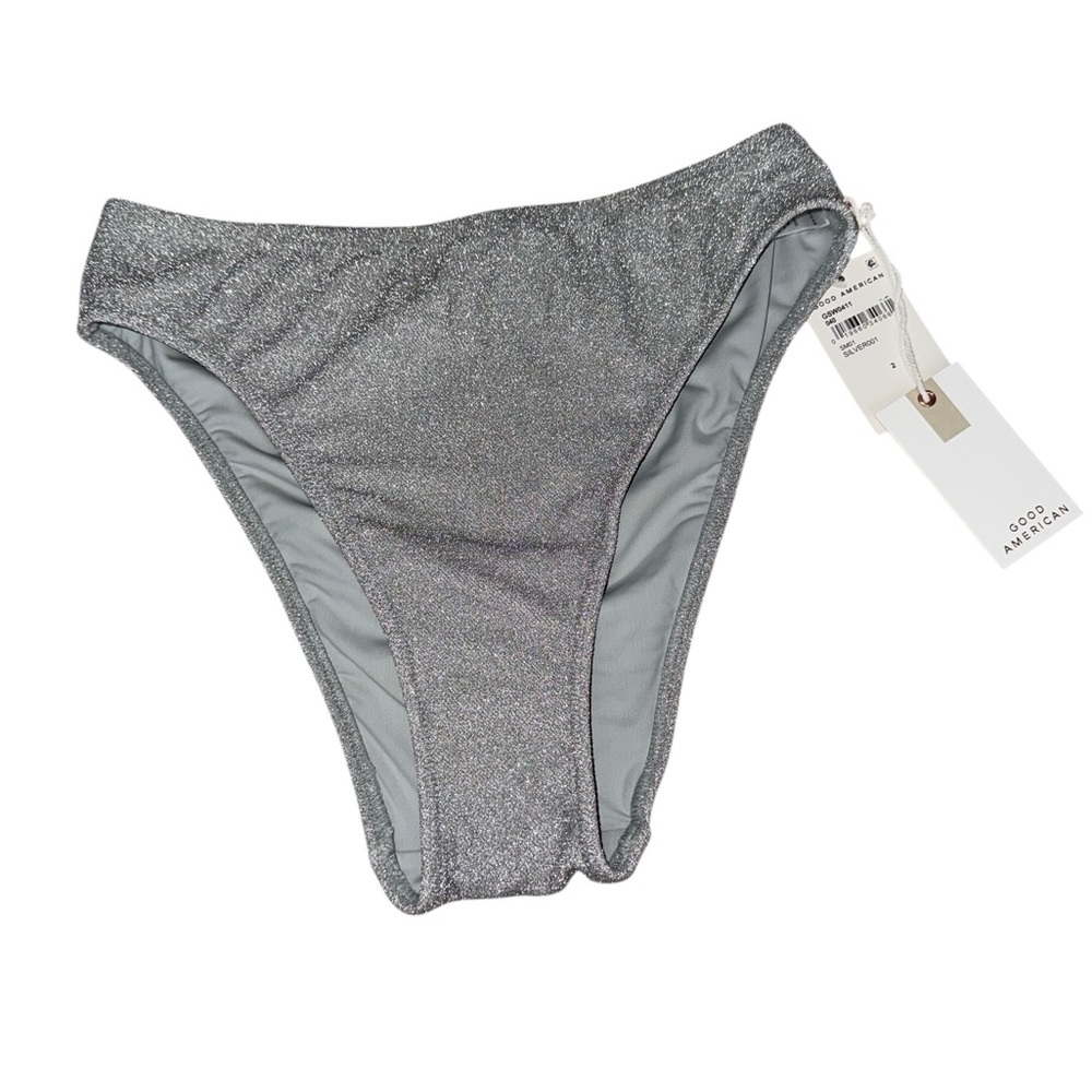 Good American Glitter Metallic Silver Gray Swim Bottoms Size 3 NWT